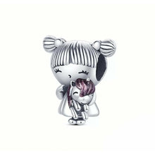 Load image into Gallery viewer, 925 Sterling Silver Little Ponytails/Pigtails Girl with Unicorn Bead Charm
