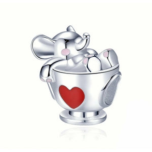 925 Sterling Silver Elephant in a Tea cup Bead Charm