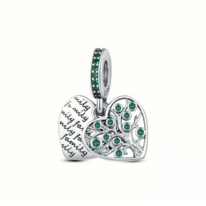 925 Sterling Silver Green CZ and Family Tree of Life Dangle Charm