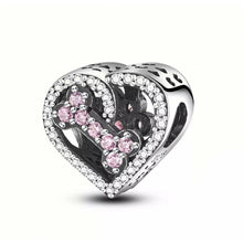 Load image into Gallery viewer, 925 Sterling Silver Pink CZ Paw and Bone Heart Bead Charm