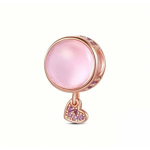925 Sterling Silver and Rose Gold Plating Pink Round Cabochon Bead Charm