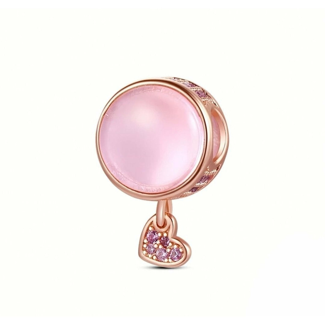 925 Sterling Silver and Rose Gold Plating Pink Round Cabochon Bead Charm