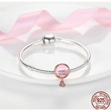 Load image into Gallery viewer, 925 Sterling Silver and Rose Gold Plating Pink Round Cabochon Bead Charm