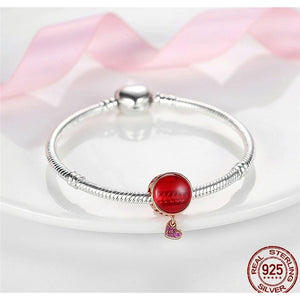 925 Sterling Silver and Rose Gold Plating red glass bead