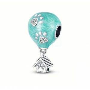 925 Sterling Silver Blue Enamel Hot Air Balloon Paw Prints Bead Charm