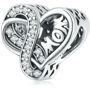 925 Sterling Silver Infinity Mom Heart Bead Charm