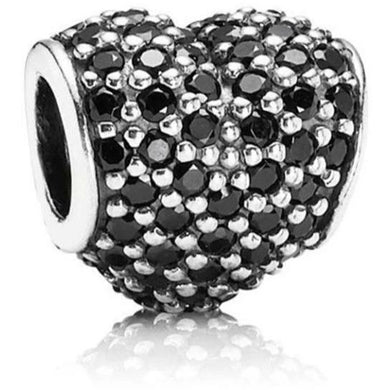 925 Sterling Silver Black CZ Pave Heart Bead Charm
