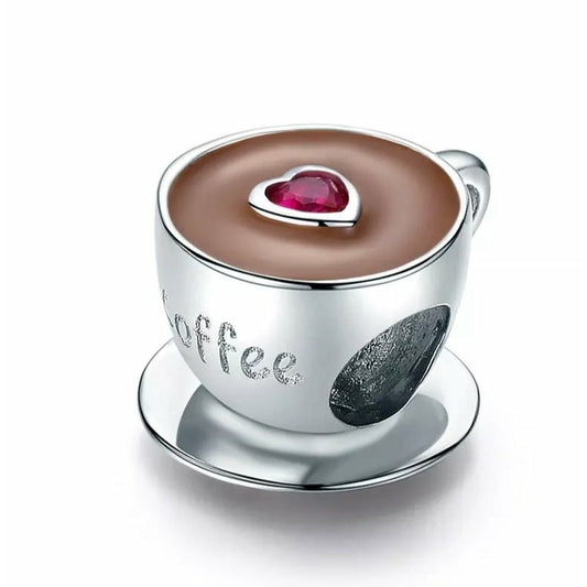 Coffee Enamel CZ Bead Charm