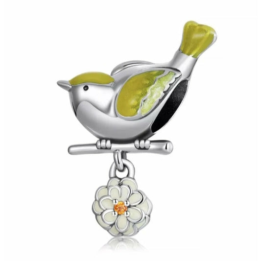 Yellow Bird and Flower Bead Charm