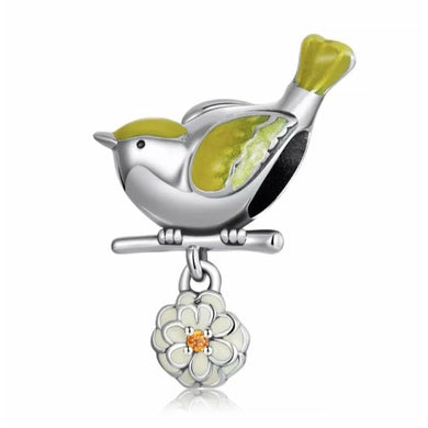 925 Sterling Silver Yellow Bird Dangle Charm