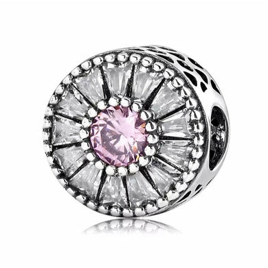 925 Sterling Silver Pink and Clear CZ Bead Charm