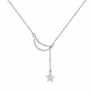 925 Sterling Silver Moon and Star Link Necklace