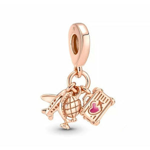 925 Sterling Silver Rose Gold Plated Travel Dangle Charm