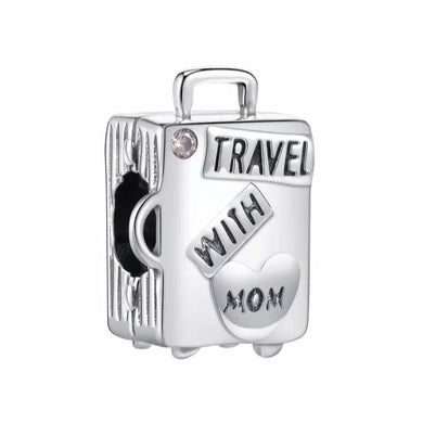 925 Sterling Silver Travel with Mom Suitcase Bead Charm