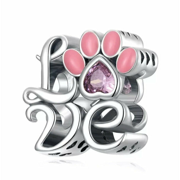 Love Paw Print Openwork Bead Charm
