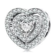 Load image into Gallery viewer, 925 Sterling Silver Clear CZ Pave Heart Bead Charm