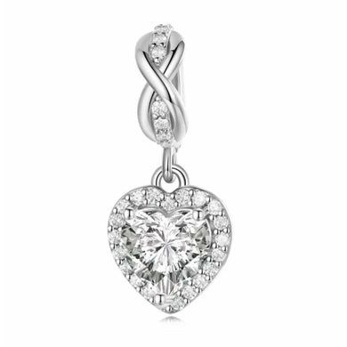 925 Sterling Silver Infinity Heart CZ Dangle Charm