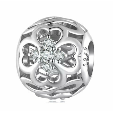 925 Sterling Silver CZ Clover Shaped Bead Charm