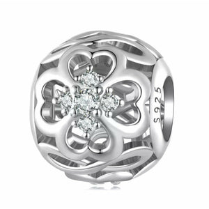 925 Sterling Silver CZ Clover Shaped Bead Charm