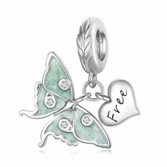 Be Free Mint Green CZ Butterfly Dangle Charm