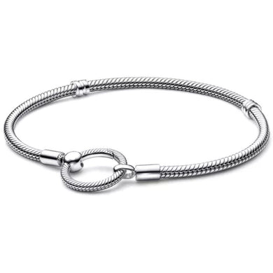 925 Sterling Silver Round Clasp Snake Chain Bracelet