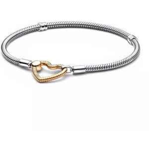 925 Sterling Silver Yellow Gold Plated  Heart Clasp Snake Chain Bracelet