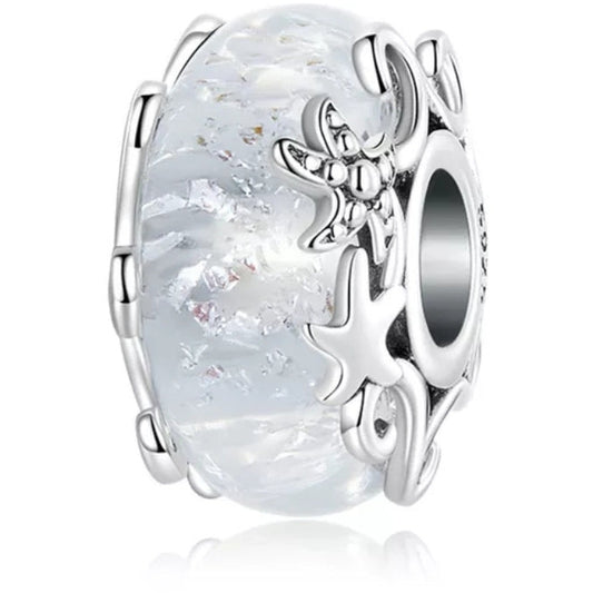 Ocean Detail Clear Murano Glass Bead Charm