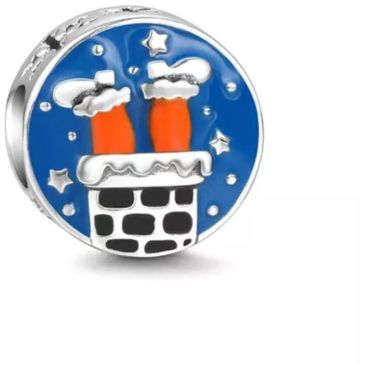 Christmas Santa Claus Down Chimney Enamel Bead Charm
