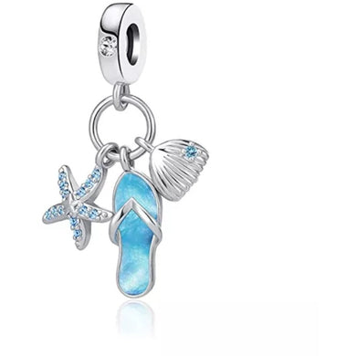 925 Sterling Silver Blue Shell and Flip Flop Dangle Charm