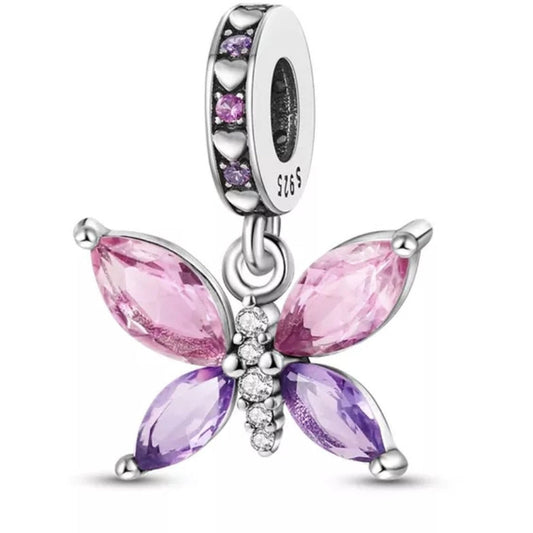 Pink and Purple CZ Butterfly Dangle Charm
