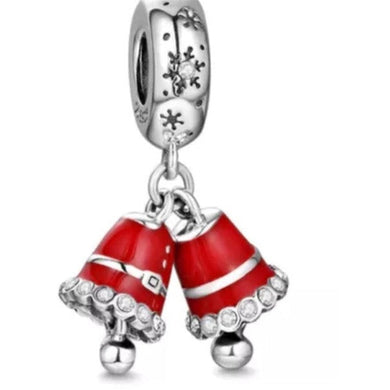 925 Sterling Silver Red Enamel Christmas Bell Dangle Charm