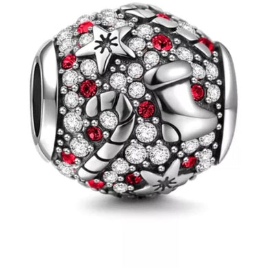 925 Sterling Silver Red and Clear CZ Christmas Bead Charm