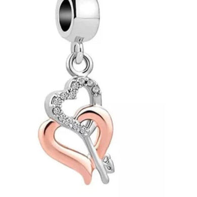 925 Sterling Silver Two Tone Key to my Heart Dangle Charm