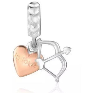 925 Sterling Silver Heart With Arrow Dangle Charm
