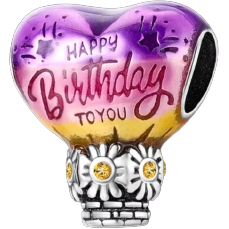 925 Sterling Silver Happy Birthday Hot Air Balloon Bead Charm
