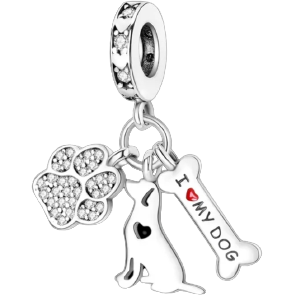 925 Sterling Silver I Love My Dog Paw Heart Charm