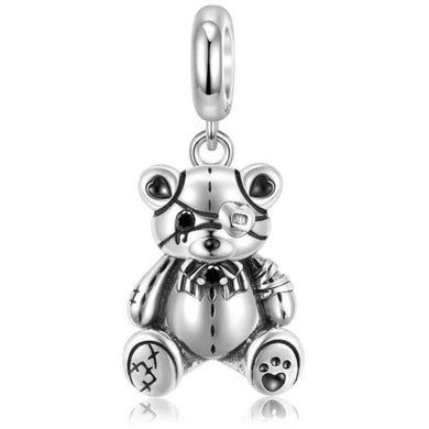 925 Sterling Silver Stitched Up Bear Dangle Charm