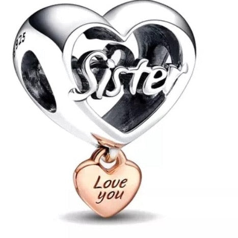 Sister Heart Bead Charm