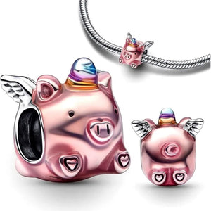 925 Sterling Silver Flying Unicorn Pig Bead Charm