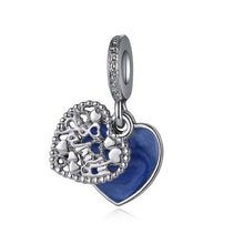 Load image into Gallery viewer, 925 Sterling Silver Blue Enamel Love Makes a Family Heart Dangle Charm