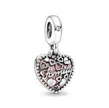 Load image into Gallery viewer, 925 Sterling Silver Pink Enamel Family Heart Dangle Charm