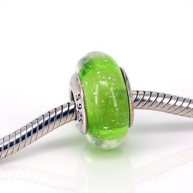 925 Sterling Silver Light Green Murano Glass Bead Charm