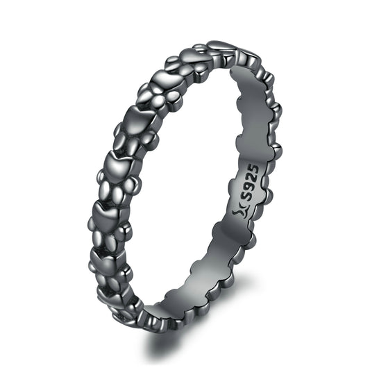 Black Stackable Dog and Cat Paw Prints Motive Ring