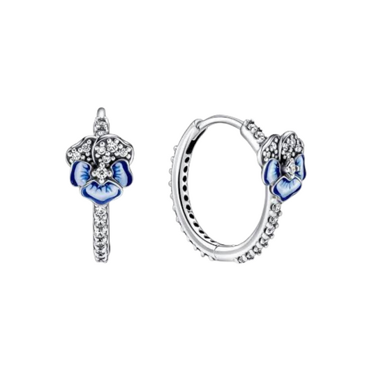 Blue Pansy Hoop Earrings