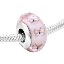 Load image into Gallery viewer, 925 Sterling Silver Pink Butterfly Patterned Murano Glass Bead Charm