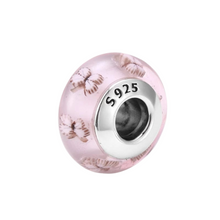 Load image into Gallery viewer, 925 Sterling Silver Pink Butterfly Patterned Murano Glass Bead Charm