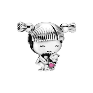 925 Sterling Silver Sweet Little Ponytails/Pigtails Girl Bead Charm