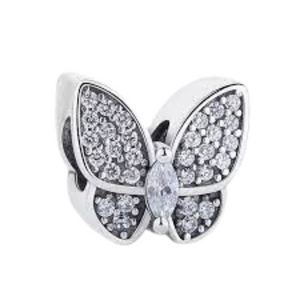 925 Sterling Silver CZ Butterfly Bead Charm