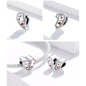 925 Sterling Silver We are Together Half Heart Pieces Bead Charm SET