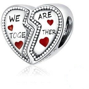 925 Sterling Silver We are Together Half Heart Pieces Bead Charm SET